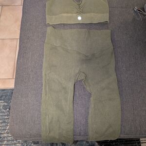 Olive Green Ribbed Activewear Set